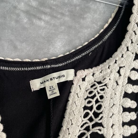 Max Studio Shift Dress Womens 2X Embroidered Sleeveless Black Floral Boho Plus - Picture 4 of 10